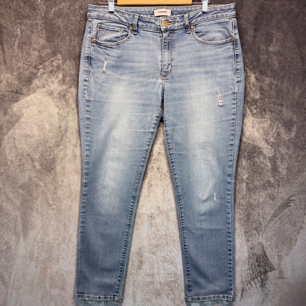 Sonoma Goods For Life Jeans Womens Blue Slim 14 Distressed Denim Casual